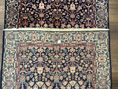 Indo Persian Runner Rug 2.8x12 Navy Floral Hand Knotted Wool Fine 270 KPSI