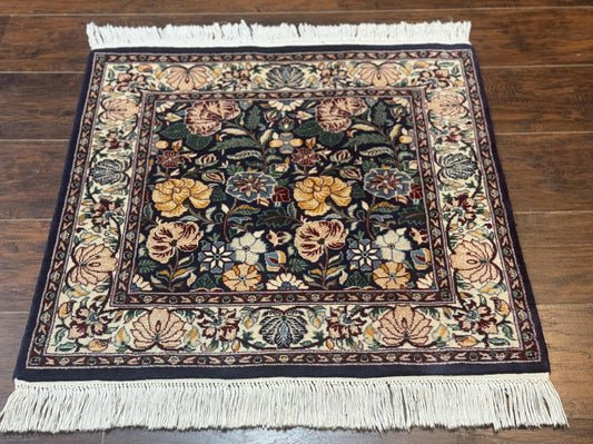 Persian Wool Rug Square 2.7x2.7 Handmade Floral Design Dark Green