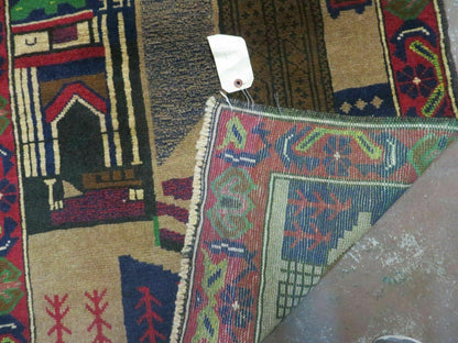 Afghan Balouch Pictorial Wool Rug Handmade Vintage Tribal 33 By 51 Inches