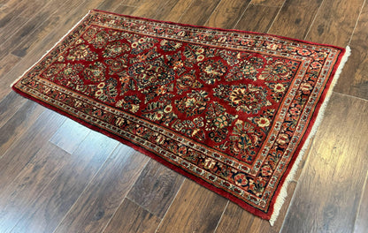 Red Persian Sarouk Rug 3x5.8 Antique Hand Knotted Wool Carpet 210 KPSI