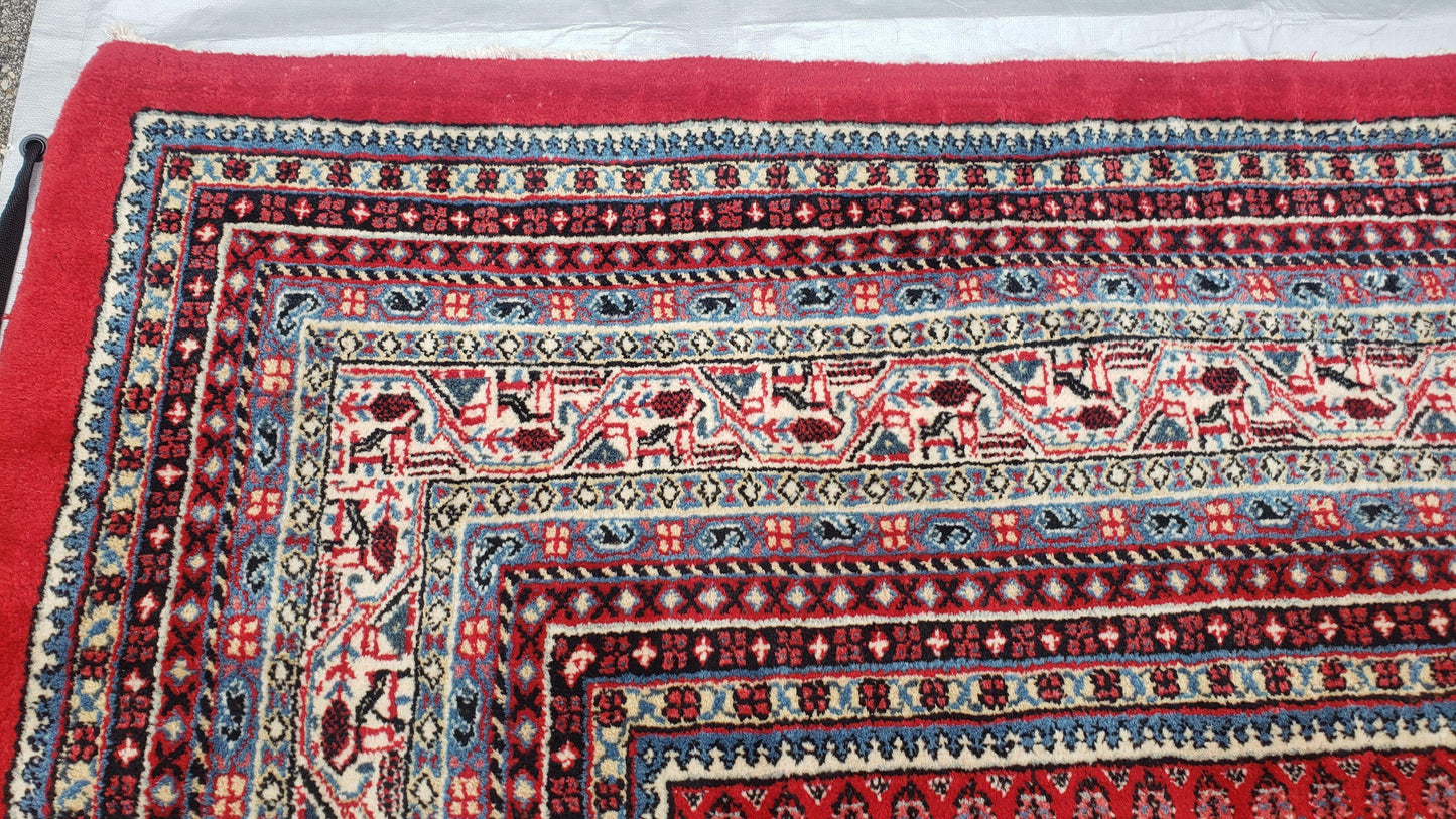 Persian Sarouk Rug Hand Knotted Wool Paisley Boteh Design Red Beige 9x13 Semi Antique