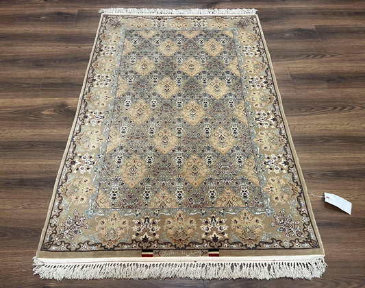 Persian Isfahan Rug 3x5 Hand Knotted Kork Wool On Silk Foundation Taupe Floral