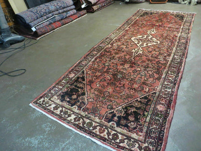 Persian Runner Rug Vintage Red Hand Made 3.8 x 10 Ft Allover Pattern