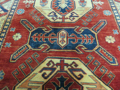 Vintage Turkish Kazak Wool Rug Handmade 4x6 Pattern Carpet Natural Dyes