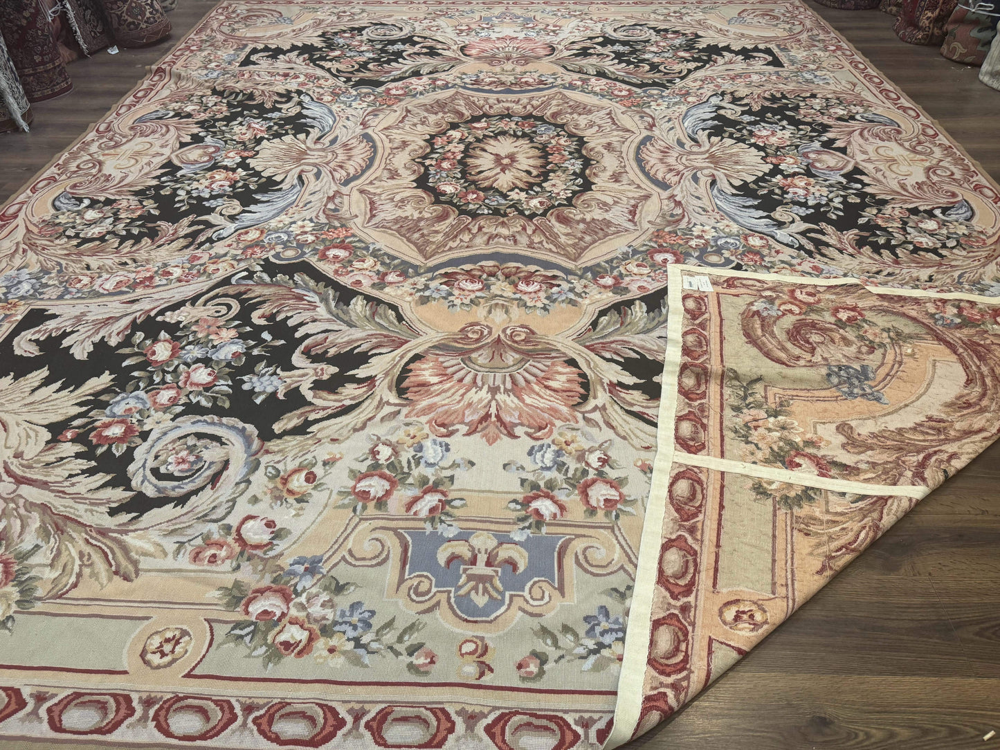 Elegant Aubusson Needlepoint Rug 10x14 Wool Floral European Design