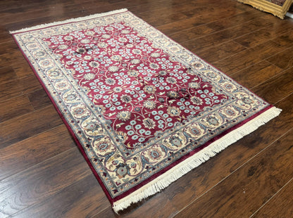 Persian Wool Rug 4x6 Floral Allover Vintage Plum And Ivory Handmade