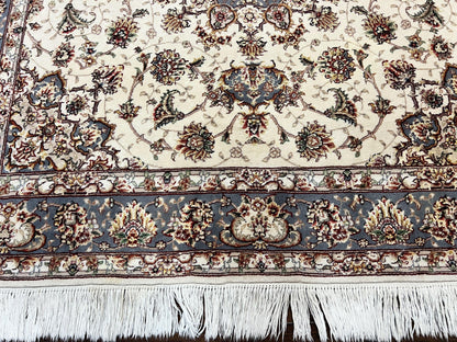 Sino Persian Square Rug 5x5 Hand Knotted Wool Silk Ivory Vintage Oriental Carpet