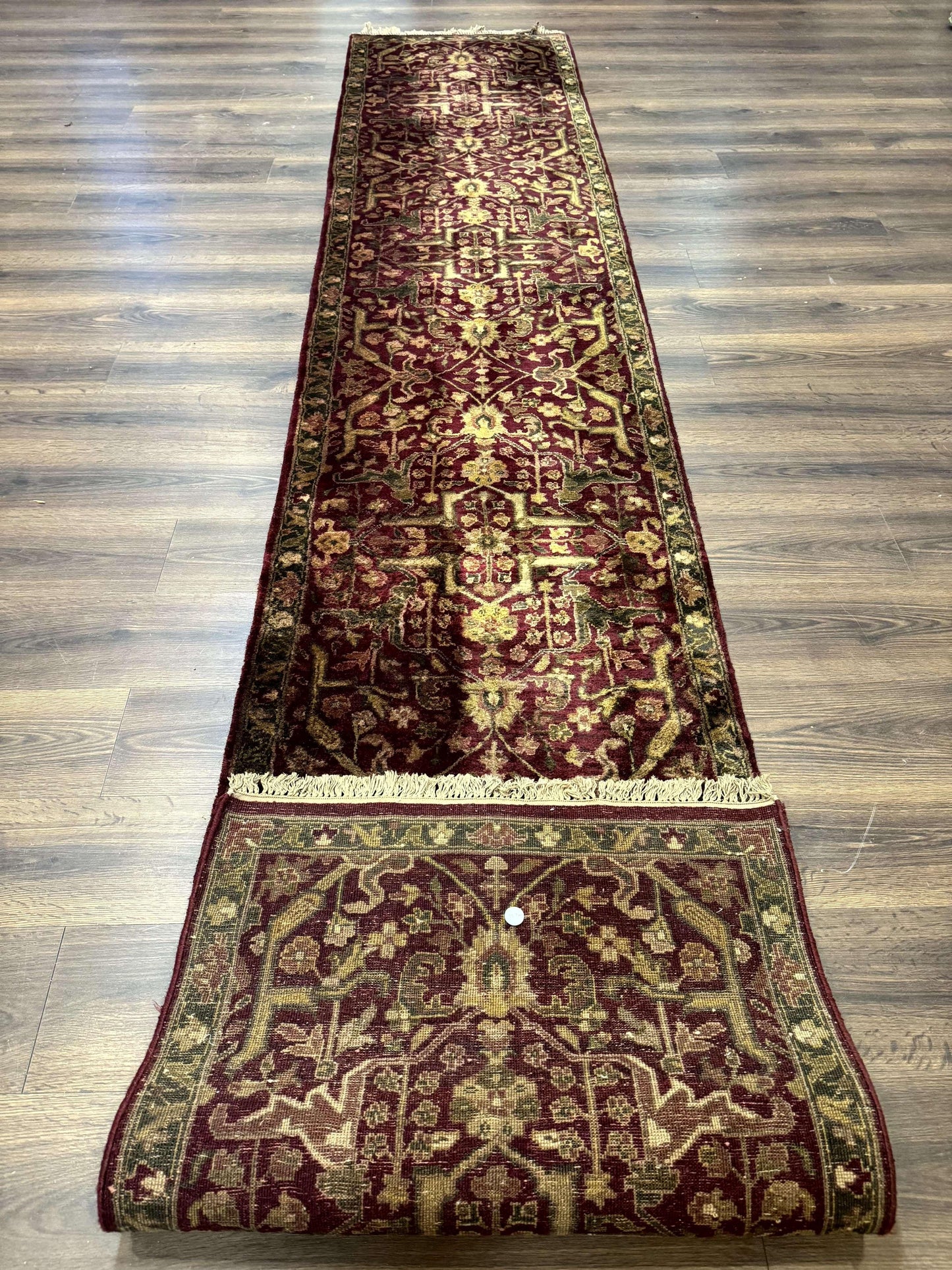 Indo Persian Runner Rug Wool Handmade Maroon 2.7 By 13.8 Hallway