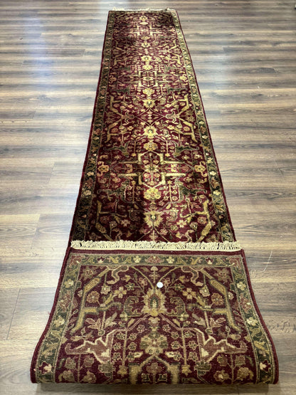 Indo Persian Runner Rug Wool Handmade Maroon 2.7 By 13.8 Hallway