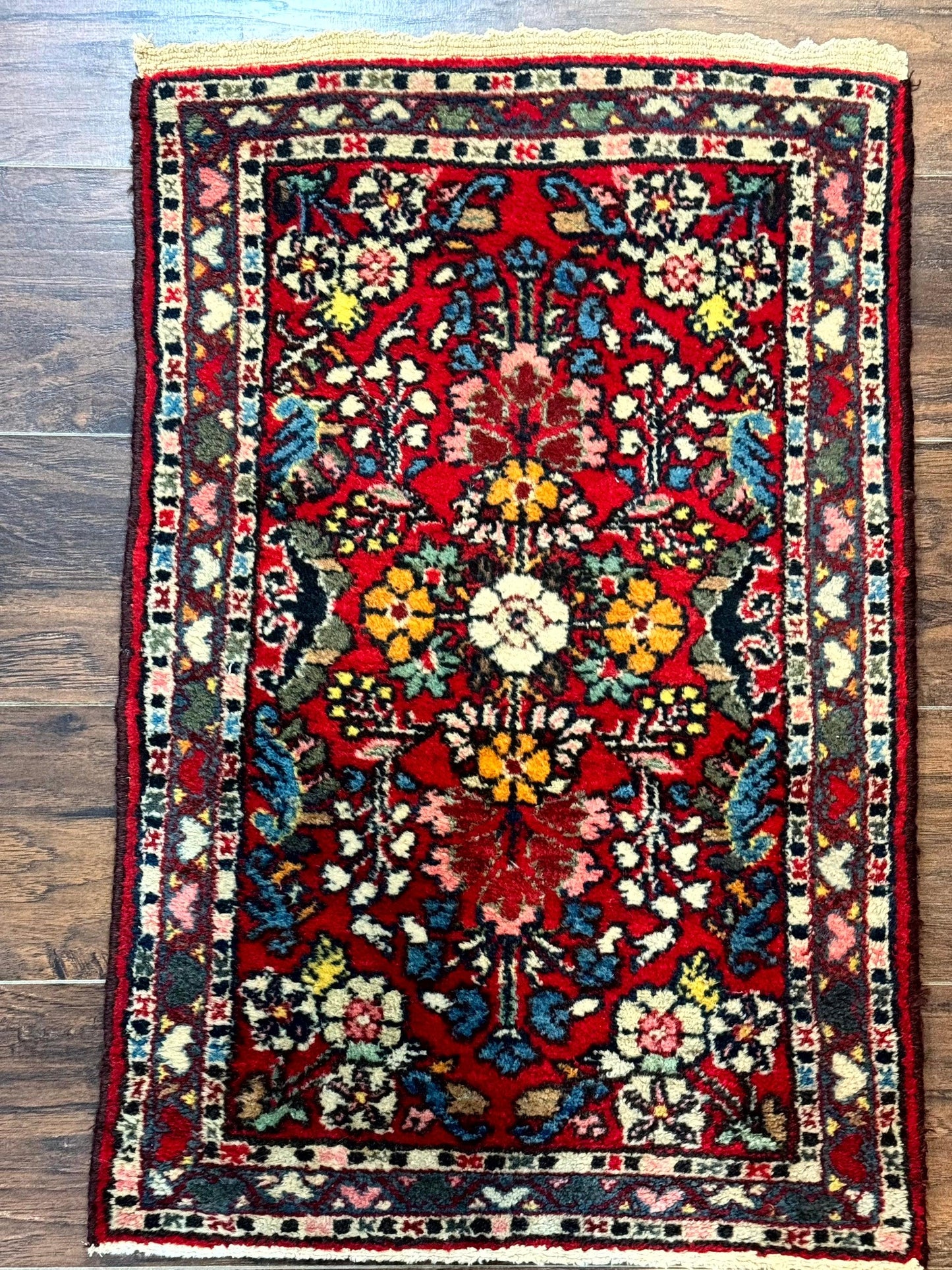 Persian Tribal Rug 2x3 Small Red Colorful Hamadan Carpet Hand Knotted Wool Antique