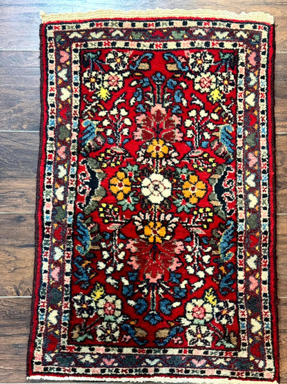 Persian Tribal Rug 2x3 Small Red Colorful Hamadan Carpet Hand Knotted Wool Antique