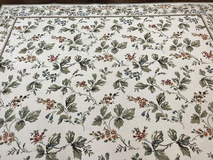 Stark Rug Vintage 7x10 Ivory And Green European Aubusson Design Wool Floral Carpet