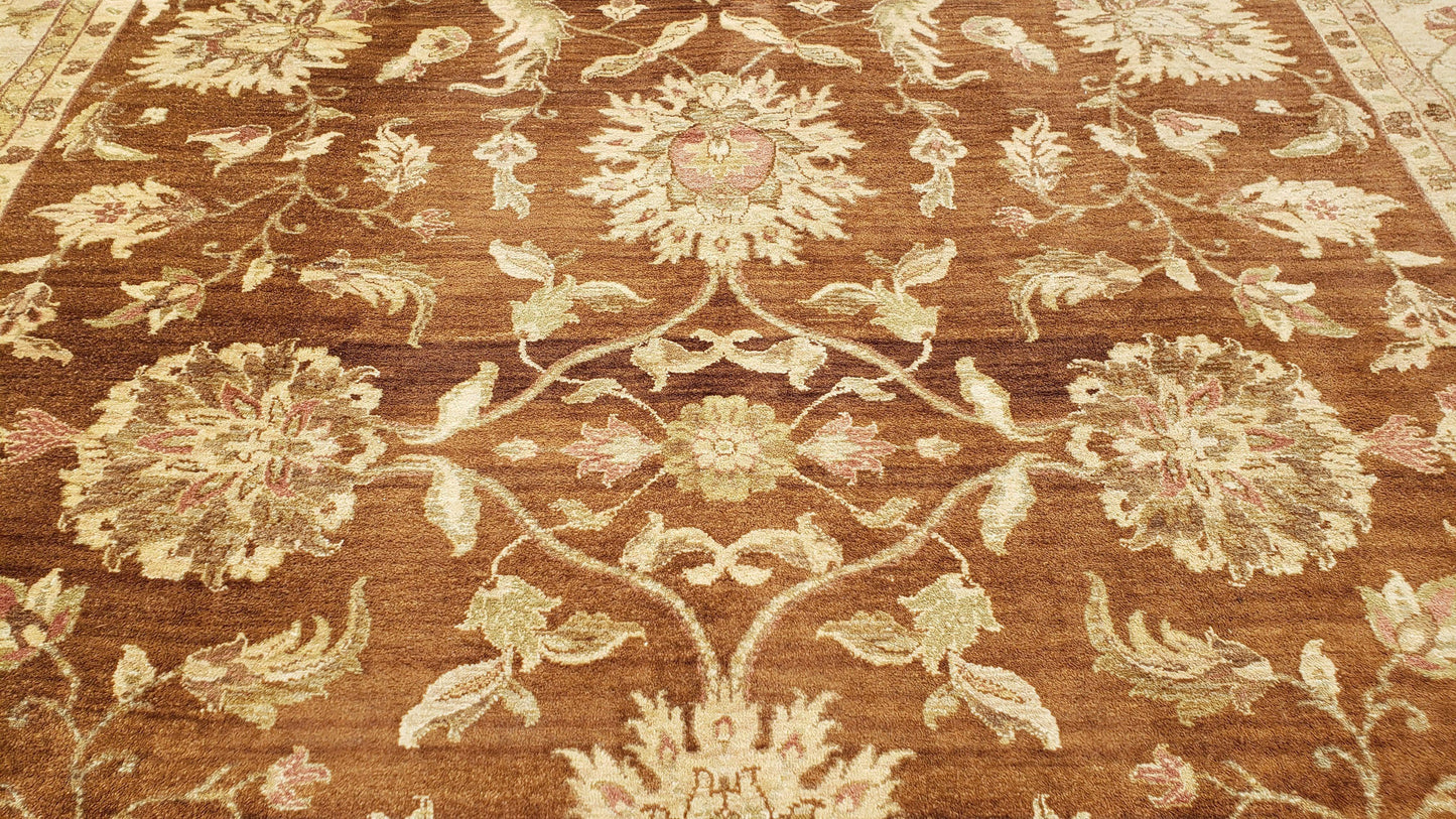 Indo Persian Rug Mahal Sultanabad Handmade Wool Area Rug 10x14 Burnt Orange Beige