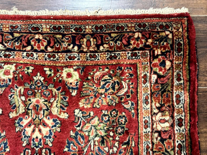 Red Persian Sarouk Rug 3x5.8 Antique Hand Knotted Wool Carpet 210 KPSI
