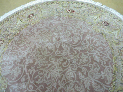 Round Handmade Chinese Floral Silk Wool Rug Oriental Carpet 6 Foot Size