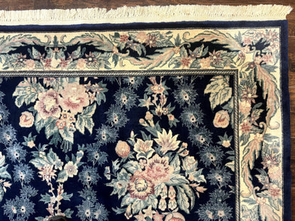 Sino Persian Rug 6x9 Navy Blue Floral Handwoven Wool Area Rug Vintage