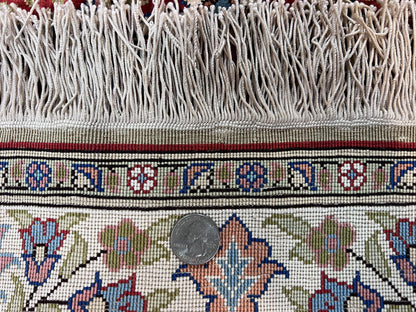 Silk Turkish Kayseri Rug 2x3 Hand Knotted Vintage Red Blue Carpet