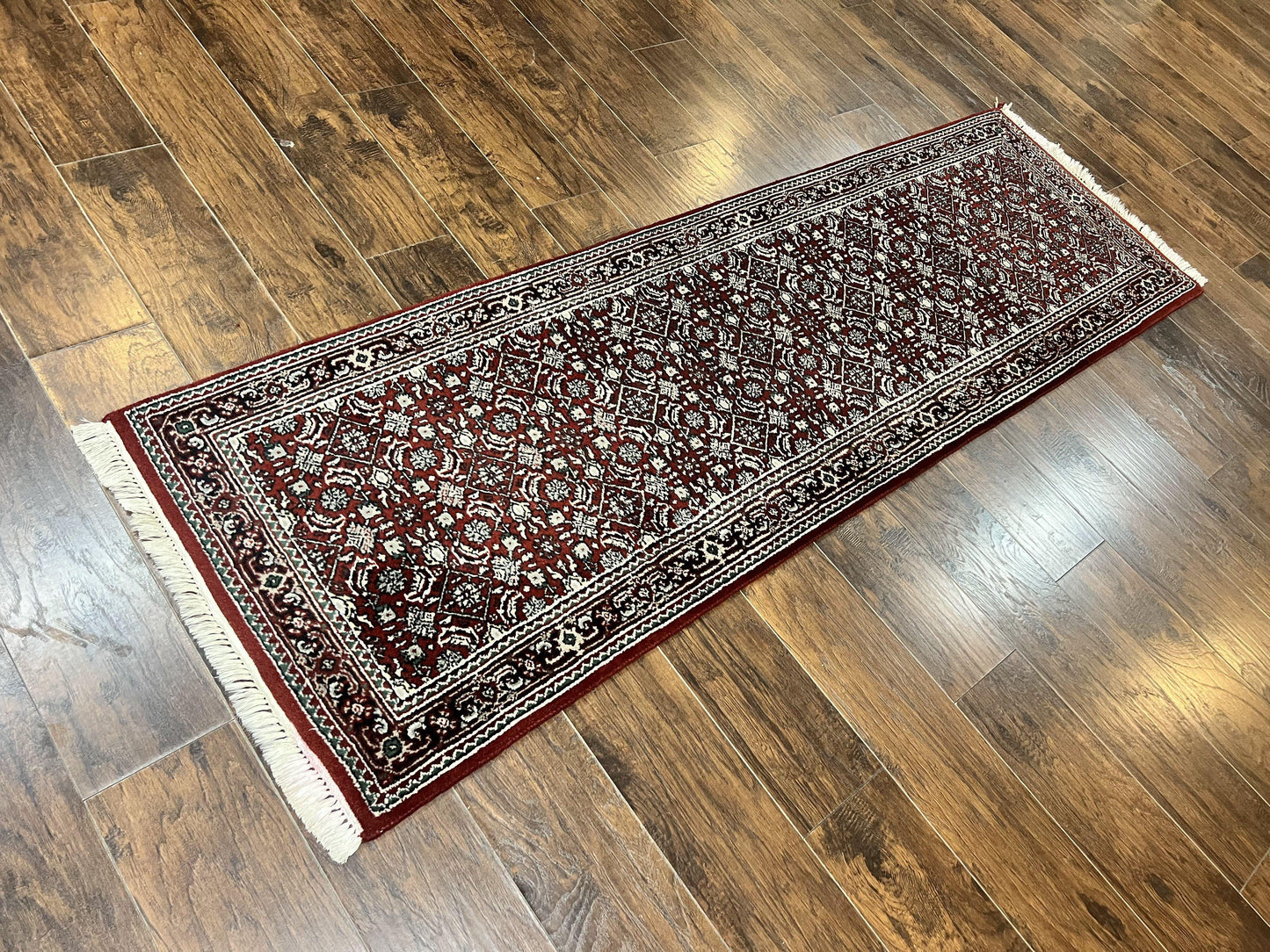Indo Persian Runner Rug Two Point Seven By Eight Hand Knotted Wool Herati Pattern Oriental Hallway Rug