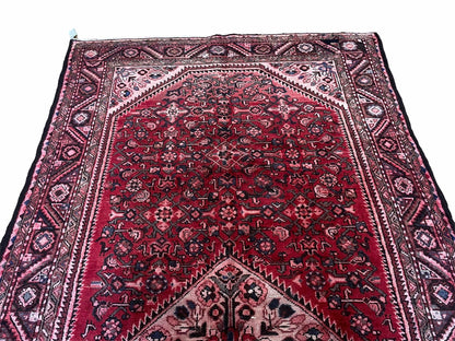 Antique Handmade Wool Tribal Rug Runner 5.5 by 10 Red Corridor All Over