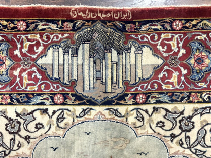 Persian Isfahan Pictorial Rug Hand Knotted 3.6x5.7 Wool Silk Highlights Signed By Masterweaver Handmade