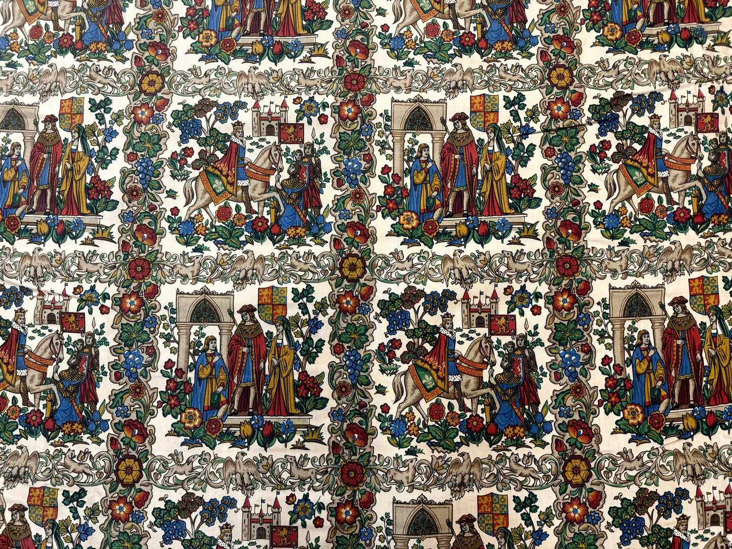 Medieval Tapestry Vintage European Cotton Wall Hanging 4x4 Hand Printed