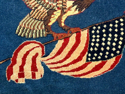 American Flag Bald Eagle Pictorial Rug Indo Persian Handmade Wool Hand Knotted
