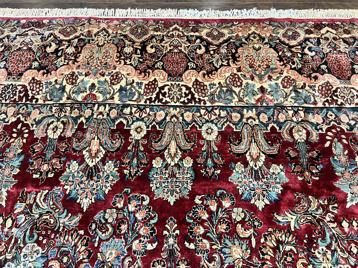Persian Sarouk Rug 12x17 Hand Knotted Wool Antique Carpet Dark Red Floral Oriental Rug