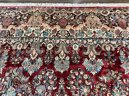 Persian Sarouk Rug 12x17 Hand Knotted Wool Antique Carpet Dark Red Floral Oriental Rug