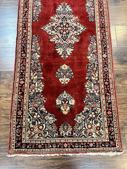 Persian Sarouk Runner Rug Handmade Wool Two Point Seven By Six Red Vintage Semi Antique