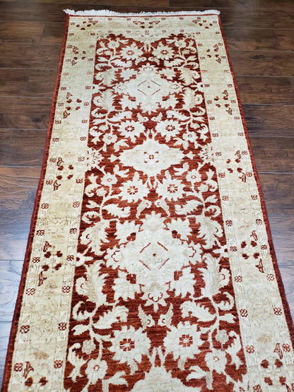 Runner Rug Peshawar Chobi 21 Ft Hallway Wool Handmade Maroon Beige Floral