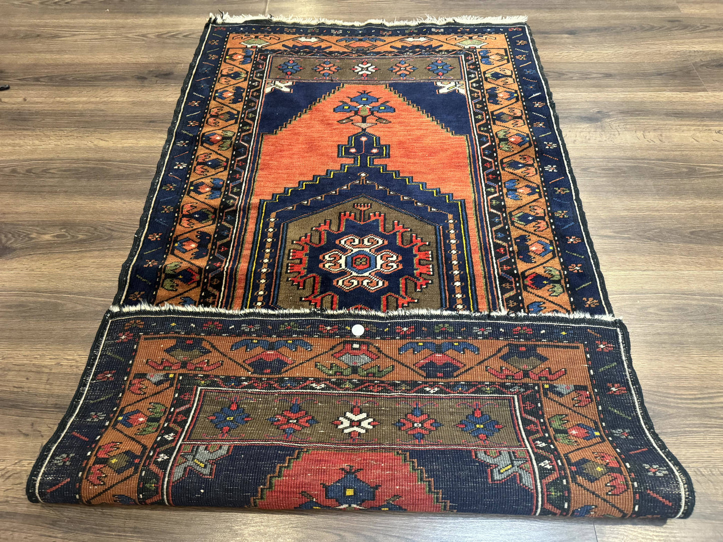 Persian Nahavand Rug 3x6 Geometric Medallion Village Tribal Design In Terracotta And Navy