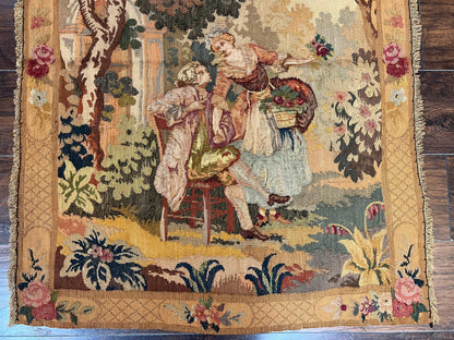 Antique Tapestry 3x4 European French Hand Loomed Victorian Wool Wall Hanging