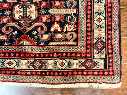 Persian Runner Rug 4.8x10 Antique Handmade Wool Kalegi Ardabil Tribal Navy Red