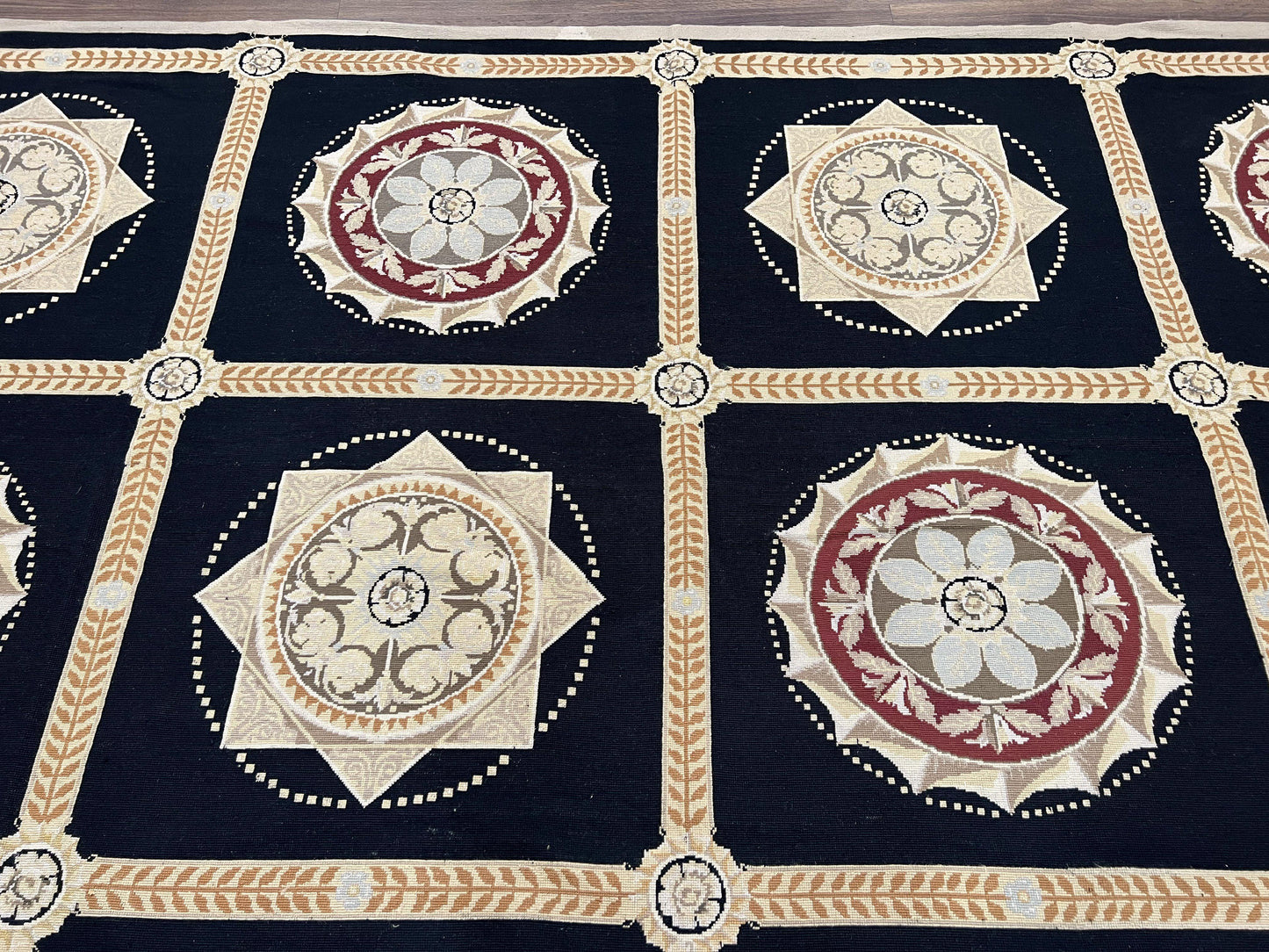 Needlepoint Rug 10x13 Handwoven Wool Panel Design English Garden Living Room