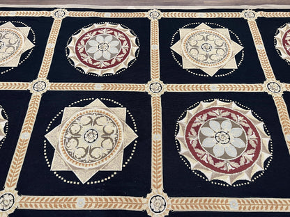 Needlepoint Rug 10x13 Handwoven Wool Panel Design English Garden Living Room