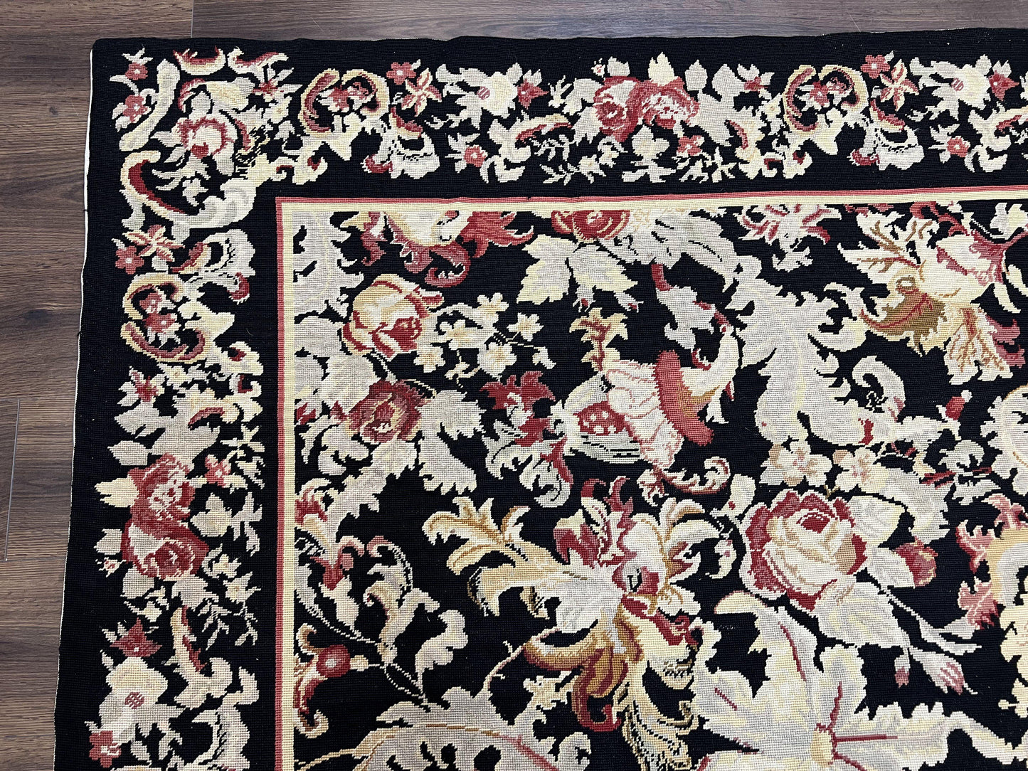 Wool Needlepoint Rug 9x12 William Morris Vintage Handwoven Floral Area Rug