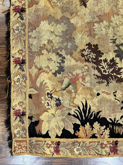 Antique French Tapestry 6x5 Ft Handwoven Wool Aubusson Weave Vintage