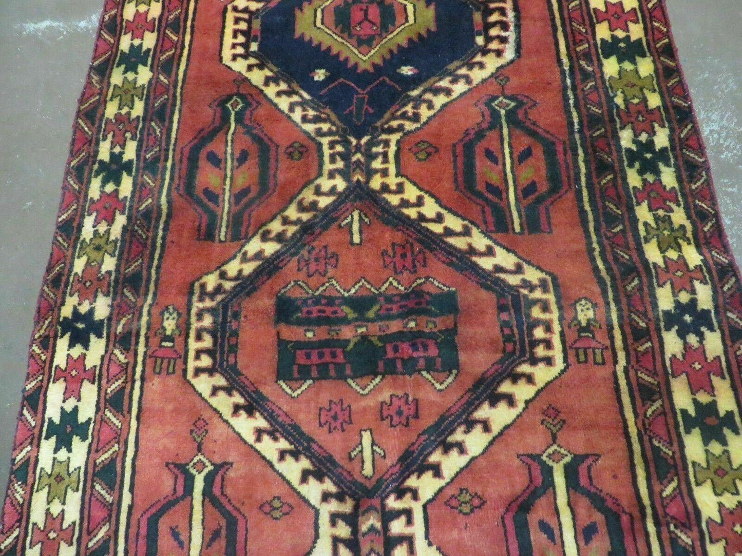Antique Handmade Turkish Wool Rug 40 X 84 Inch Organic Dyes Vintage 1950s