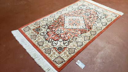 3x5 Red Chinese Hand Knotted Wool Rug Medallion Vintage Small Area Rug