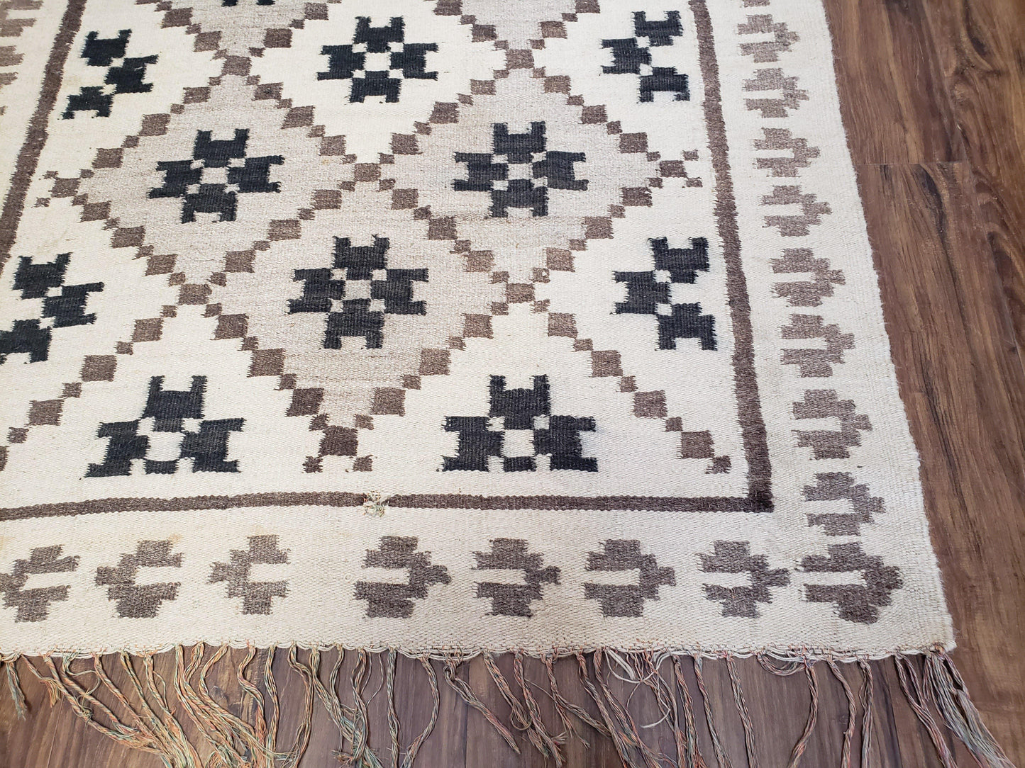 Semi Antique South American Handwoven Wool Kilim Rug 4x8 Runner Diamond Panel
