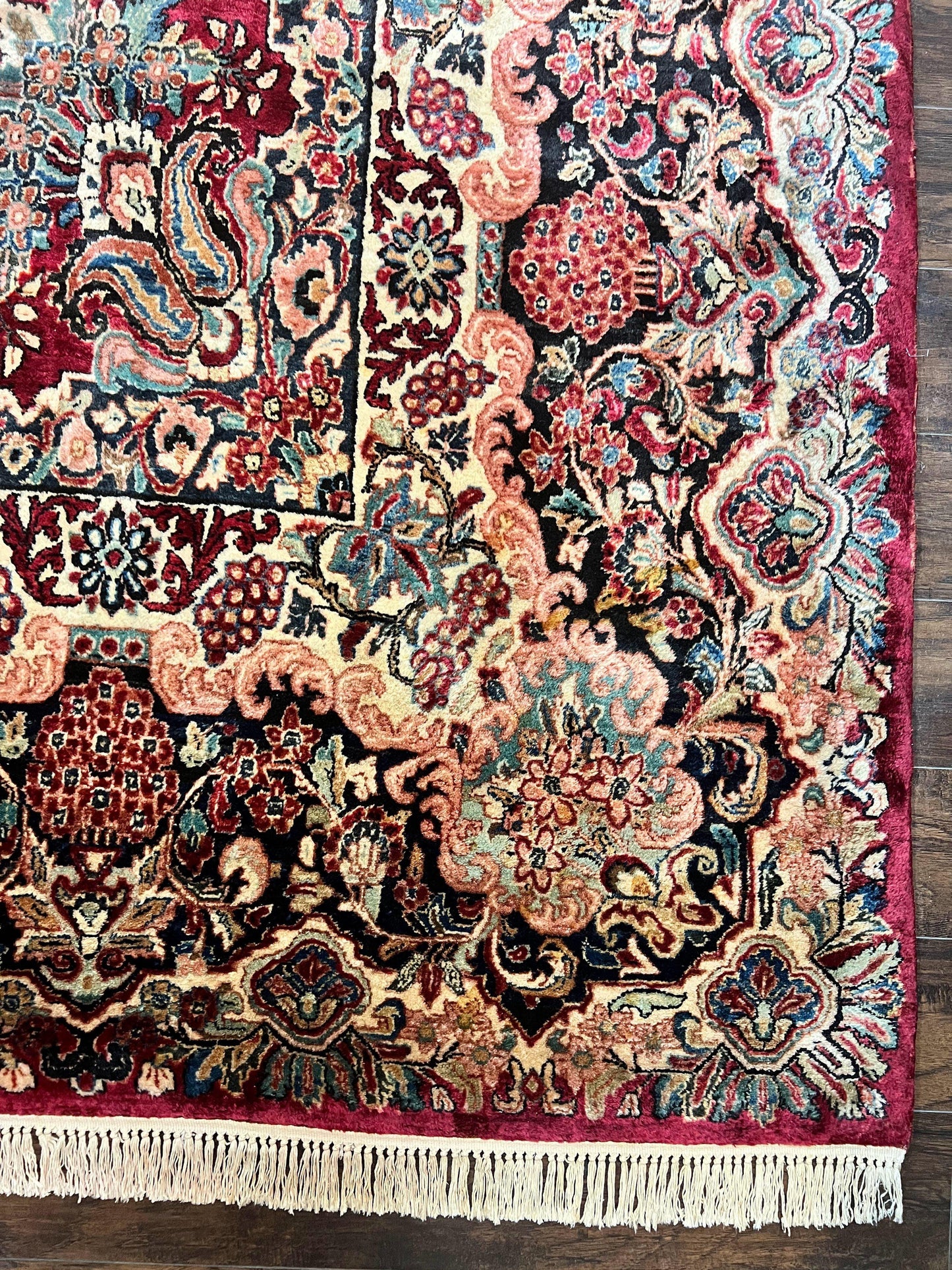 Persian Sarouk Rug 12x17 Hand Knotted Wool Antique Carpet Dark Red Floral Oriental Rug