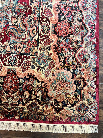 Persian Sarouk Rug 12x17 Hand Knotted Wool Antique Carpet Dark Red Floral Oriental Rug