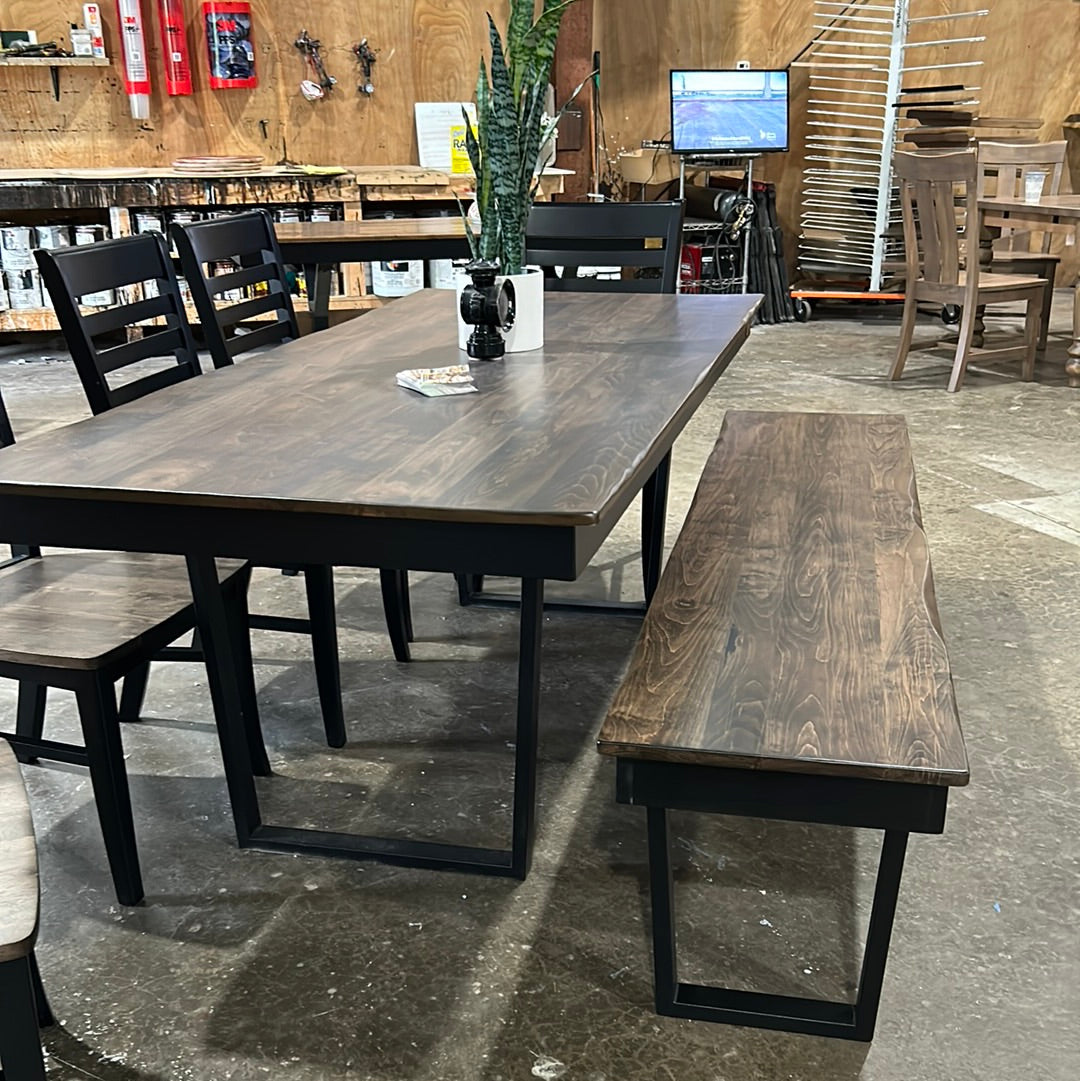 Metal U Leg Dining Table With Solid Wood Top And Handcrafted Metal Base