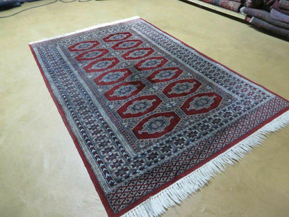 Vintage Turkoman Bokhara Wool Rug 4x6 Handmade Pakistan Fine Weave