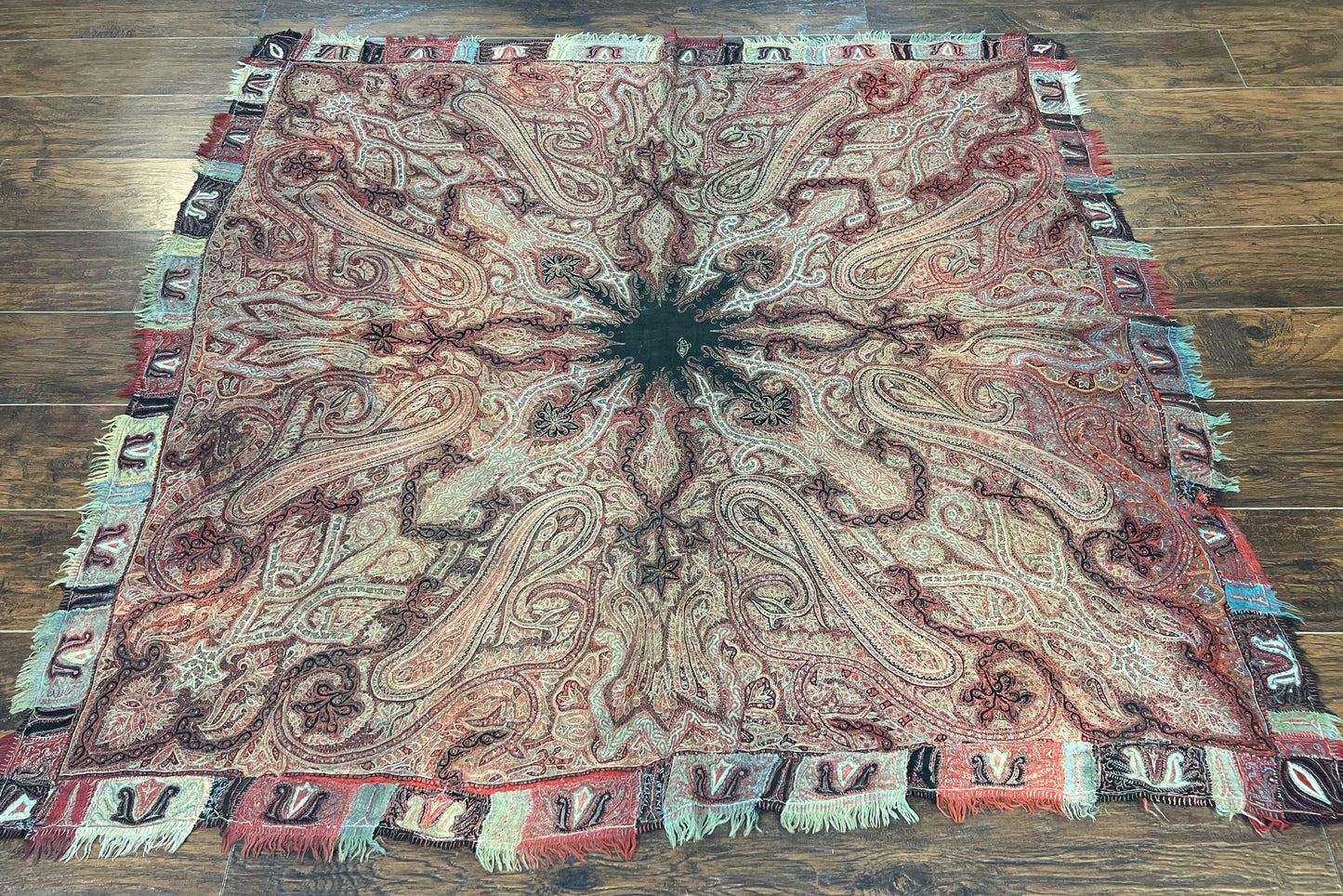 Antique Kashmiri Shawl Handwoven Wool Needlework Signed By Masterweaver Rare