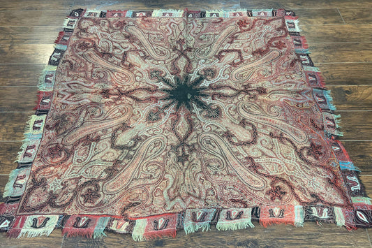 Antique Kashmiri Shawl Handwoven Wool Needlework Signed By Masterweaver Rare
