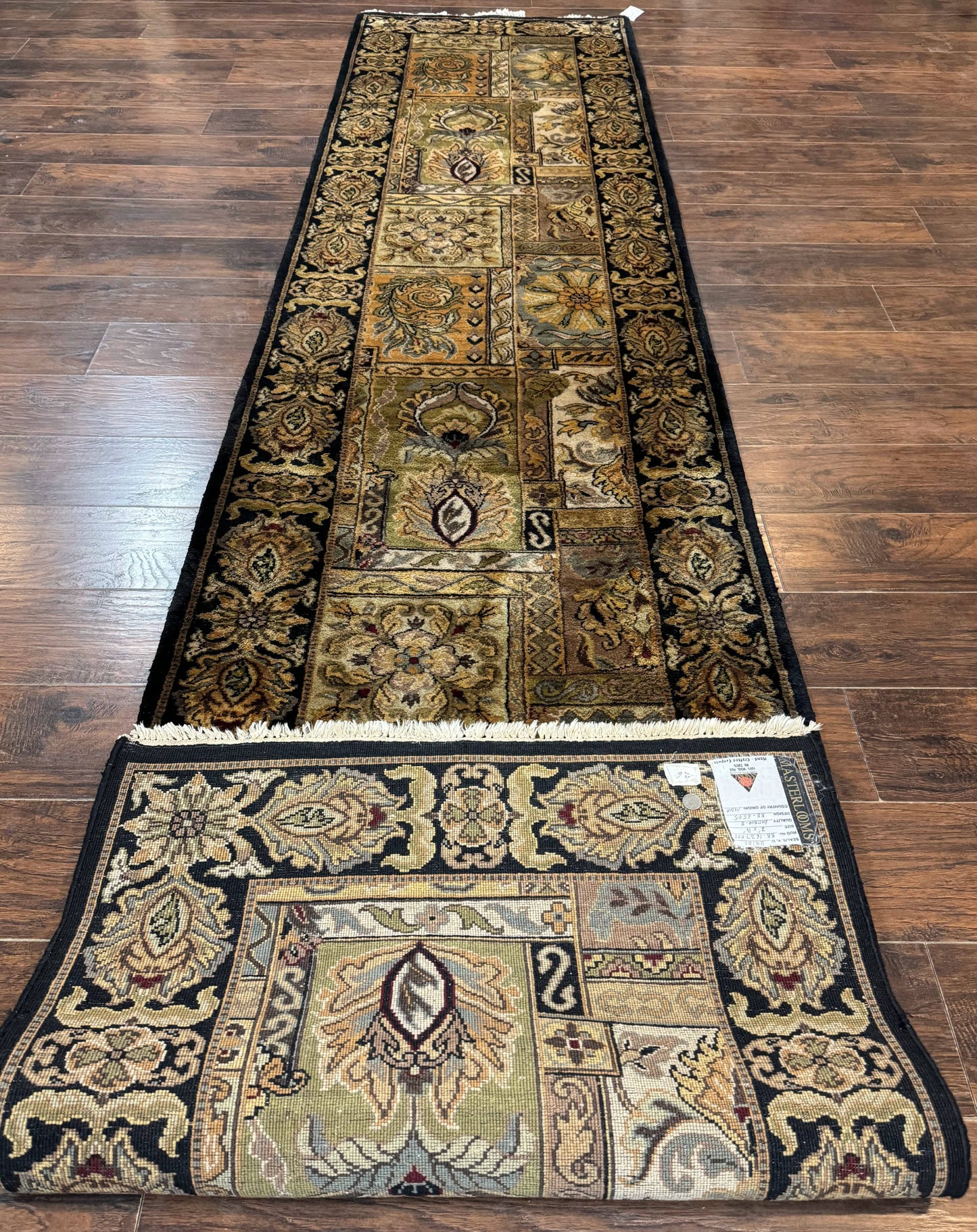 Indian Runner Rug 3x14 Panel Design Hand Knotted Wool Oriental Carpet For Hallway