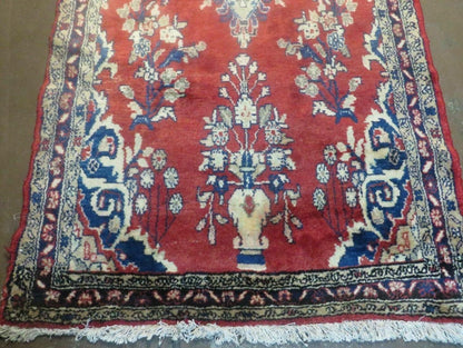 Persian Runner Rug 3x12 Vintage Wool Oriental Floral Red And Navy