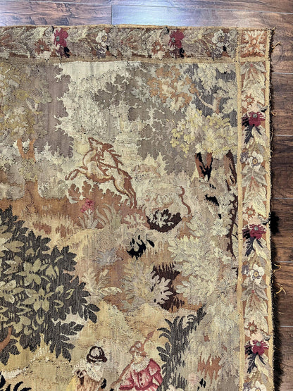 Antique French Tapestry 6x5 Ft Handwoven Wool Aubusson Weave Vintage