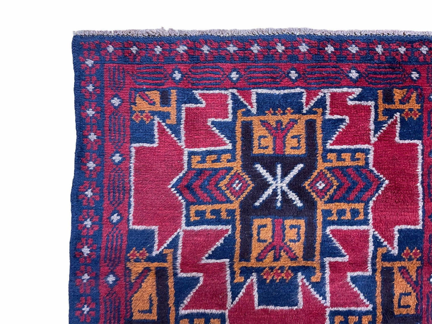 Balouchi Rug Vintage Handmade Tribal Wool Afghan Area Rug Red And Blue
